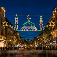 Guirlande lumineuse LED lumineuse à cadre en aluminium, silhouette de mosquée, pour éclairage de rue, décoration du festival du Ramadan, IP65