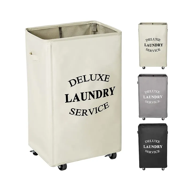 Large Rolling Laundry Basket Wheels Collapsible Laundry Hamper Handle Dirty Clothing Basket Rectangular Hampers for Laundry