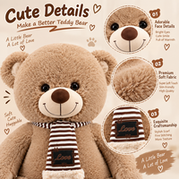 Ours en peluche personnalisé avec écharpe d'hiver, assis, deux couleurs, pour fleuriste et boutique de cadeaux