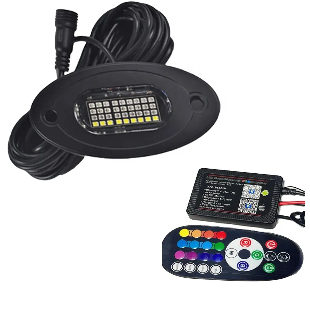 Juego de luces Led Rgbw para todoterreno, 4 unidades, 8pods, Rgb, Control de dientes azul por aplicación, luz de roca de 12v, 9w, para Jeep, Atv, 4x4