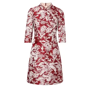 Оптовая продажа, традиционное китайское платье с принтом Tang, женское платье-Ципао с длинным рукавом