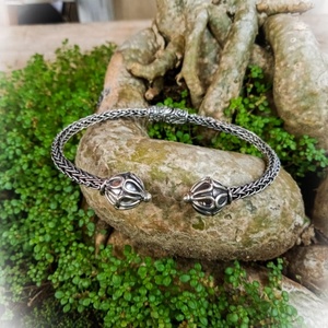 กำไลข้อมือแบบบานพับ PLM-CFB005พร้อมห่วงโซ่งูดีไซน์ชาติพันธุ์สำหรับหินสีเงินสเตอร์ลิงสีทองเพชรสำหรับเป็นของขวัญพิเศษ - Product Image 2