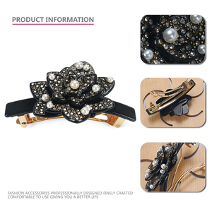 <span class=keywords><strong>Barrettes</strong></span> à <span class=keywords><strong>cheveux</strong></span> pour femmes Buena Fashion, bijoux pour <span class=keywords><strong>cheveux</strong></span> classiques, fleurs de camélia en perles, 3 mm, acétate noir, <span class=keywords><strong>barrettes</strong></span> françaises - Product Image 2