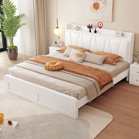 Meubles de chambre à coucher modernes personnalisés, rangement lit double avec interface USB et tiroirs, tête de lit, lits en bois et mélamine