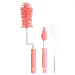3 Piece Bottle Brush Baby Top Bottle Wine Glass Silicone Cleaning Bottle Brushes Home Cleaning Supplies