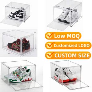 صناديق أحذية بلاستيكية قابلة للتكديس باللون الأسود/الأبيض صندوق أحذية شفاف قابل للطي مع مغناطيس - Product Image 1