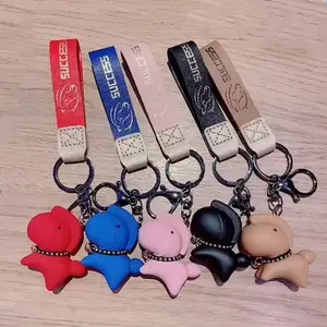 Cute men car chain key ring women silicone pvc cartoon horse bell pendant pony custom success logo keychain bag pendant gift