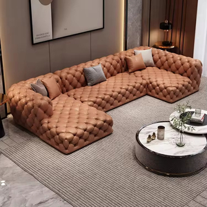 Divano letto componibile moderno ad angolo in pelle a forma di L con spugnetta imbottitura soggiorno Hotel uso mobili da salotto di lusso a 3 posti - Product Image 4