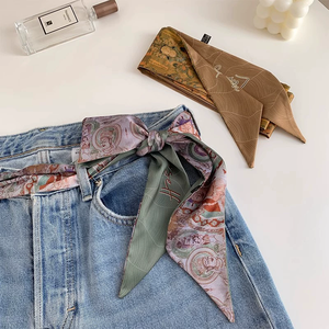 All'ingrosso da <span class=keywords><strong>donna</strong></span> Vintage con stampa a inchiostro in raso di seta sciarpa per borse lunghi nastri sciarpa per capelli da <span class=keywords><strong>collo</strong></span> per <span class=keywords><strong>donna</strong></span> - Product Image 6