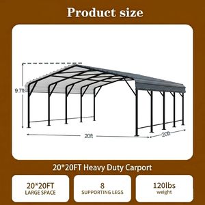 Abri <span class=keywords><strong>de</strong></span> voiture en métal robuste 12x20 pieds, abri extérieur toutes saisons pour véhicules avec toit en acier et structure renforcée, auvent <span class=keywords><strong>de</strong></span> voiture permanent - Product Image 2
