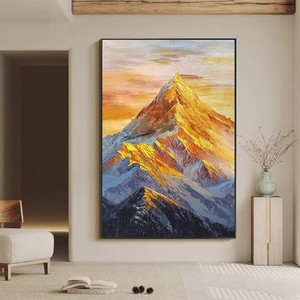 Hand Painted Oil Painting Golden Mountain Landscape Art Metal <b>Frame</b> 3D Effect Living Room Sofa Background Wall Decor - Product Image 3