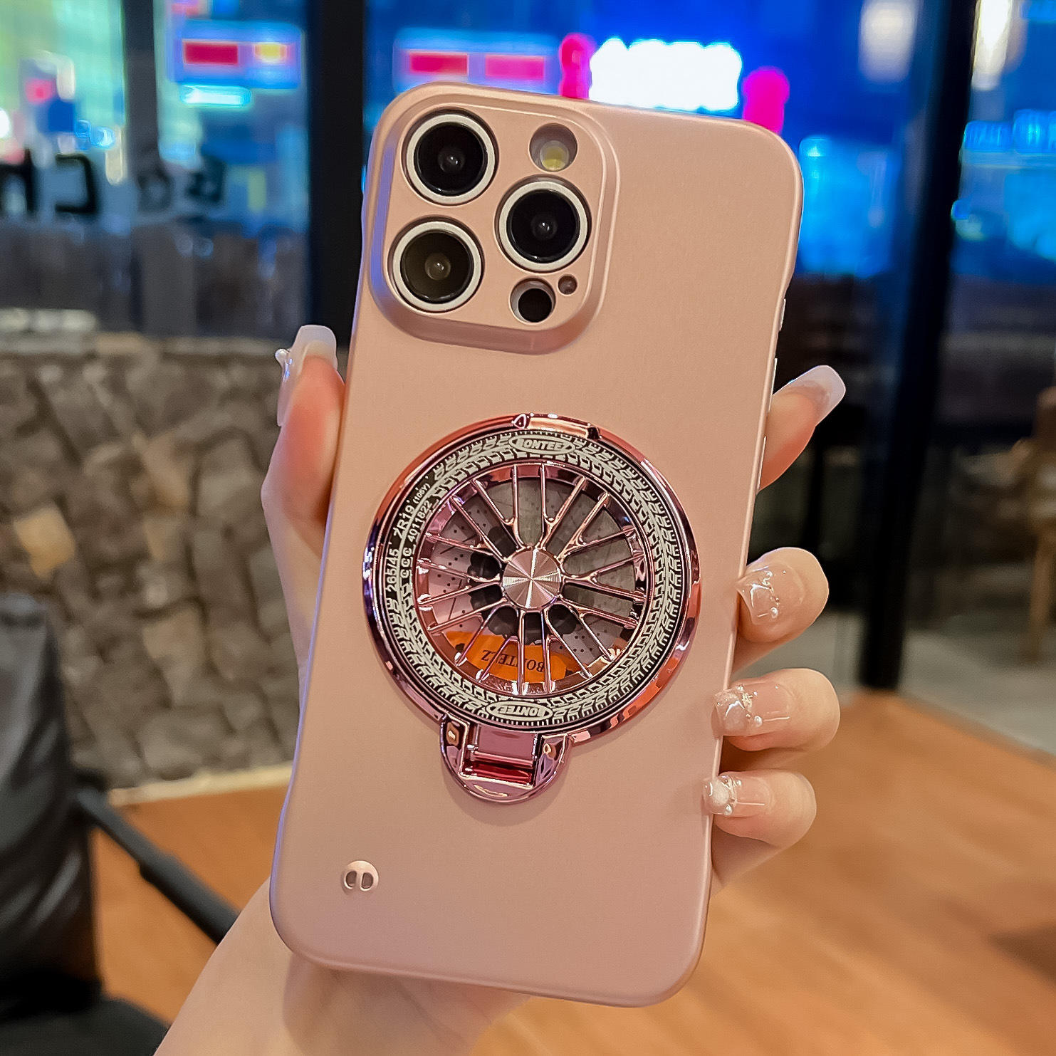 Coque sans bordure + support gyroscope (rose)