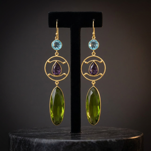 Pendientes de latón hechos a mano con piedras preciosas, chapados en oro, estilo bohemio, étnico, para compromiso. - Product Image 2