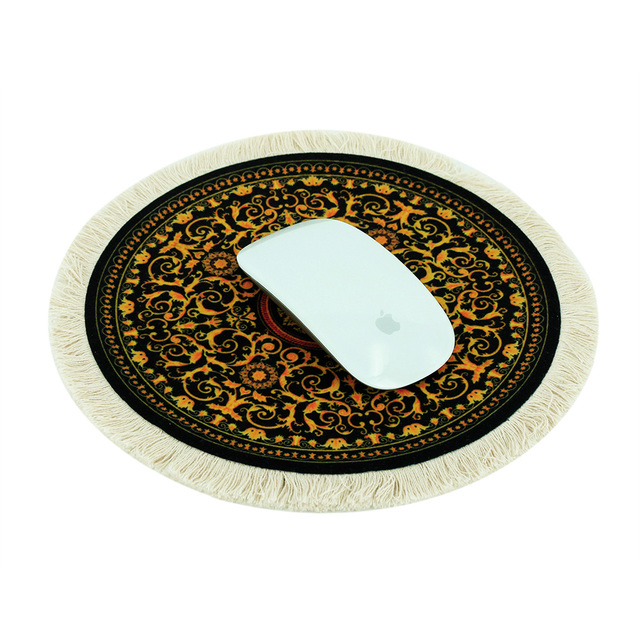 Wholesale Oriental Rug/Carpet Natural Rubber Base Fringed Edge Design Mouse Pad Round Coaster