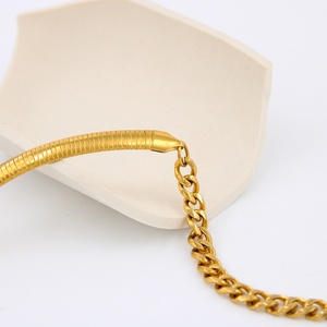 Fashion <b>Necklaces</b> Stainless Steel 18k Gold Plated Cuban Link Chain Snake Chain Two Tone Design Bold <b>Statement</b> Jewelry for Women - Product Image 4