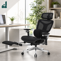 Chaise de bureau ergonomique moderne noire entièrement en maille, chaise de direction avec cadre en Y argenté et repose-pieds rétractable pour la sieste