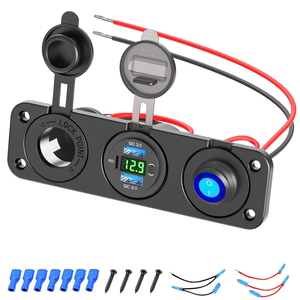 4 1 kép QC3.0 + PD USB Car Charger Adapter 54W ABS/PC Bảng điều chỉnh không thấm nước ON-OFF chuyển đổi DC vôn kế 12-24V sạc cổng 3 thiết bị - Product Image 5