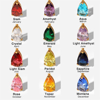 Simple Collier Pendentif Pierre de Naissance en Forme de Goutte en Acier Inoxydable Plaqué Or 18K, Zircon de Couleur et Titane pour Femme