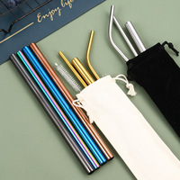 3PCS set Outdoor Portable Pouch Logo personnalisé 304 paille métallique en acier inoxydable