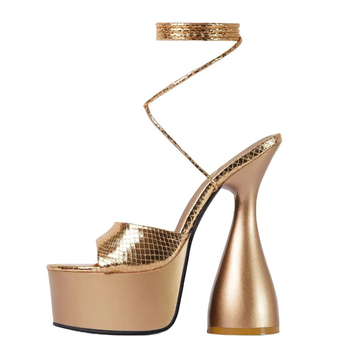 Lace up luxury women shoes sandals with platform gold heels with custom designs