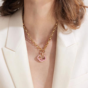 Collar de Cadena con Colgante de Corazón Chapado en Oro de 18K <span class=keywords><strong>para</strong></span> Mujer, Estilo Moderno, con Circonita, <span class=keywords><strong>para</strong></span> Aniversarios y Ocasiones Especiales - Product Image 3