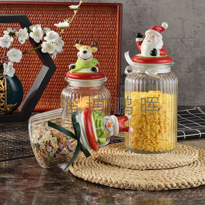 Hochwertiges Glas-Vorrats glas im Cartoon-Stil mit Keramikdeckel-Weihnachts geschenk für Süßigkeiten-Honig-Kaffeebohnen-Lebensmittel behälter - Product Image 6