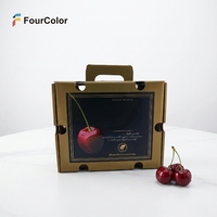 Hoogwaardige groothandel op maat gemaakte fruitverpakking van golfkarton met handvat, embossing & UV-coating