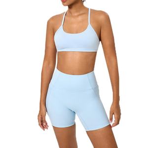 Conjunto de Ropa Deportiva para Mujer con Logotipo Personalizado, Top Deportivo de Yoga con Espalda Cruzada y Cintura Alta, Leggings de Encaje, Tallas Grandes, Ropa de Entrenamiento - Product Image 1