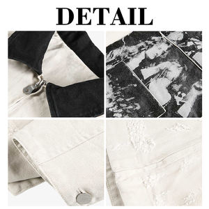 KingSen OEM Men's Vintage Distressed Black Collar Contrast <b>Jacket</b> Loose Fit Zip Up With Graphic Print <b>Patchwork</b> Streetwear Coat - Product Image 6