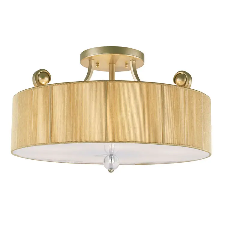 Contemporary Silver Foil With Antique Brass Semi Flush Mount Ceiling Light Fixture Close to Ceiling Light