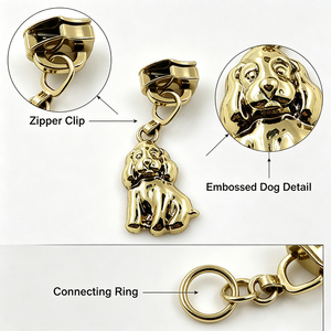 Gold Tone Dog Design Zipper Pull <b>Cute</b> Animal Alloy Charm for Bags <b>Purses</b> Backpacks and Clothing Accessories - Product Image 3