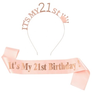 Nuovo arrivo rosa oro glitterato compleanno fascia di compleanno diara Kit decorazioni per feste e bomboniere per le feste di compleanno - Product Image 1