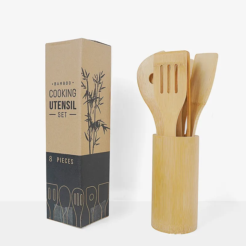 Set di 8 pezzi accessori da cucina eco-friendly utensili da cucina pala da cucina in bambù spatola Set utensili da cucina