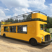 Camion de restauration mobile de style bus vintage à deux étages Jaune vif Remorque de restauration commerciale avec toit et grandes fenêtres