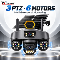 Caméra solaire Wistino 16MP 3PTZ 6 moteurs, vision nocturne couleur, 4 objectifs, 4 écrans, double panneau solaire, AOV, audio bidirectionnel, 18X, 4G