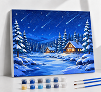 Peinture Paysagère Moderne par Numéros avec Cadre – Kit d'Art sur Toile Nuit Enneigée – Décoration Maison – Coffret Cadeau Rectangulaire