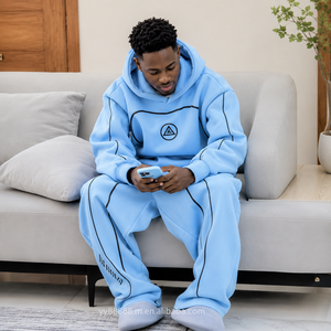 Ensemble de survêtement deux pièces en molleton technique de coton léger à rayures marine OEM pour hommes, style streetwear africain, grande taille, coupe <span class=keywords><strong>large</strong></span>, idéal pour les voyages - Product Image 1