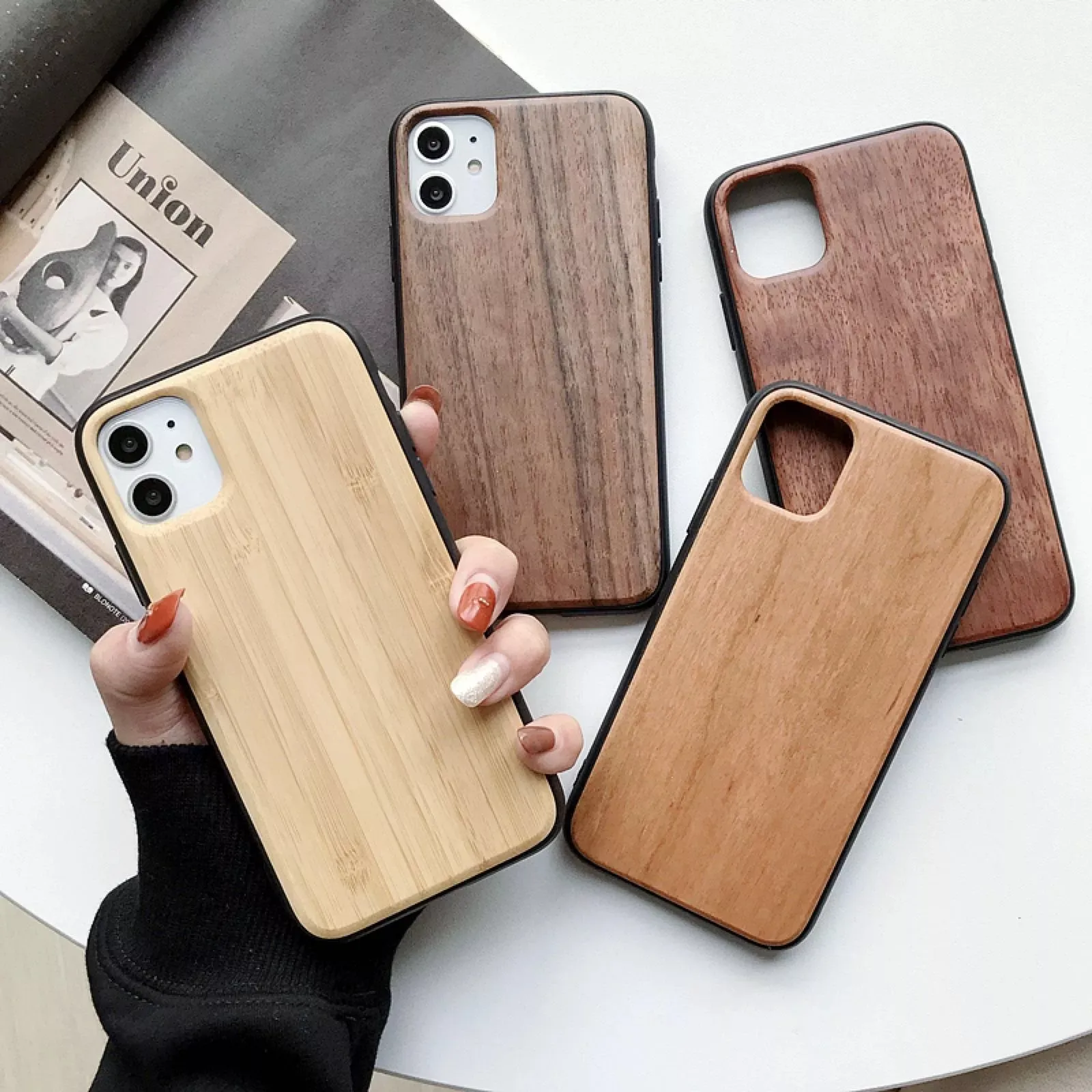 Funda de madera Natural para teléfono móvil, carcasa trasera dura de madera de TPU para iPhone 13 12 Mini 11 Pro Max XS Max XR X 8 7 6s 6 Plus SE 2020