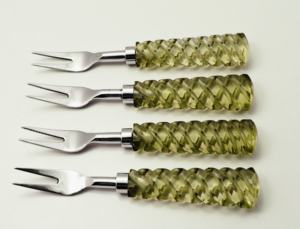 Vente chaude 24pcs Hôtel Couverts Ensemble Jaune Original Acrylique Poignée En Acier Fourchette En Acier Inoxydable Pas Cher Prix Durable Caractéristique - Product Image 2