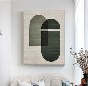 Decorative <b>Framed</b> Arts Minimalist Textured Handmade Wall Art Green Beige Geometric Still Life <b>Framed</b> Oil Painting - Product Image 4