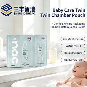 Custom Printed Baby Care Twin Chamber Pouch Bubble <b>Bath</b> and Repair Cream Skincare Flexible Packaging Bag - Product Image 1