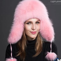 Chapeau en fourrure de renard 100% naturelle, chapeau russe avec cache-oreilles, Ushanka pour femme, hiver, véritable fourrure de raton laveur, chaud, moelleux, avec queue, pour l'extérieur