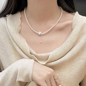 French Style Faux Pearl Necklace S925 <b>Silver</b> Tassel <b>Choker</b> Party Elegant Jewelry - Product Image 1