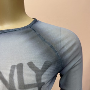 Women Letter Mesh O Neck Short Sleeve Slim Crop <strong>Top</strong> and <strong>See</strong> <strong>Though</strong> Knee Length Pants Two Piece Sets - Product Image 4