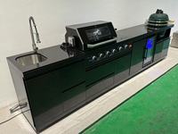 Cuisine extérieure de qualité supérieure avec évier de barbecue en acier inoxydable noir et réfrigérateur étanche à la rouille pour les fêtes à la maison