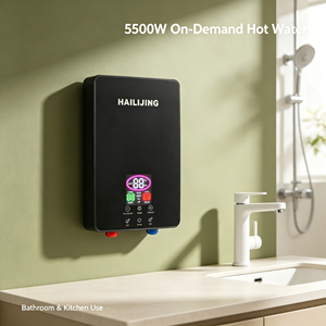 Chauffe-eau électrique sans réservoir blanc/noir avec affichage du débit pour salle de bain - Product Image 2