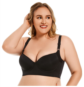 Soutien-gorge sans couture brillant et sexy pour femmes grandes tailles, fermeture devant, modelant le corps, avec armatures, décolleté profond en V, tricoté, écologique - Product Image 2