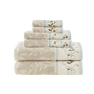 Custom 100% Cotton Bath Towel Set Luxurious Floral Embroidered Cotton Jacquard Design, Soft and Highly Absorbent for Shower