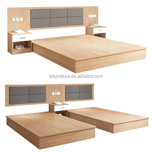 Custom Hotel Project Bedroom Furniture Customize <b>Single</b> Twin <b>Bed</b> Sets with Upholstered Headboard & Nightstands for Budget Hotels - Product Image 1