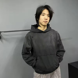 Sudadera con Capucha para Hombre, Estilo Lavado Ácido, Estampado Degradado, Diseño Desgastado, Holgada, de Algodón, Venta al Por Mayor - Product Image 3